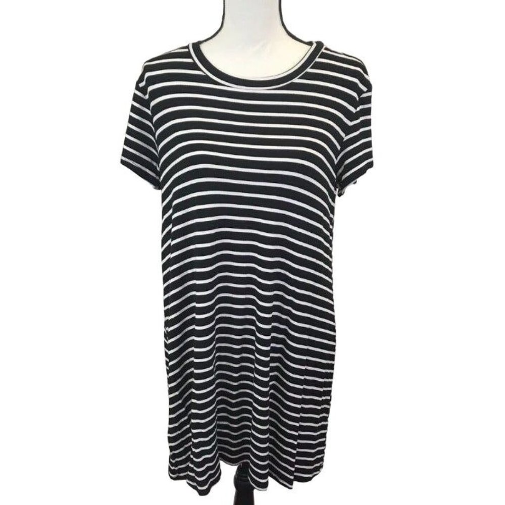 Mary Square Womens Black White Stretchy Open Back Swing Striped Tunic Blouse  S
